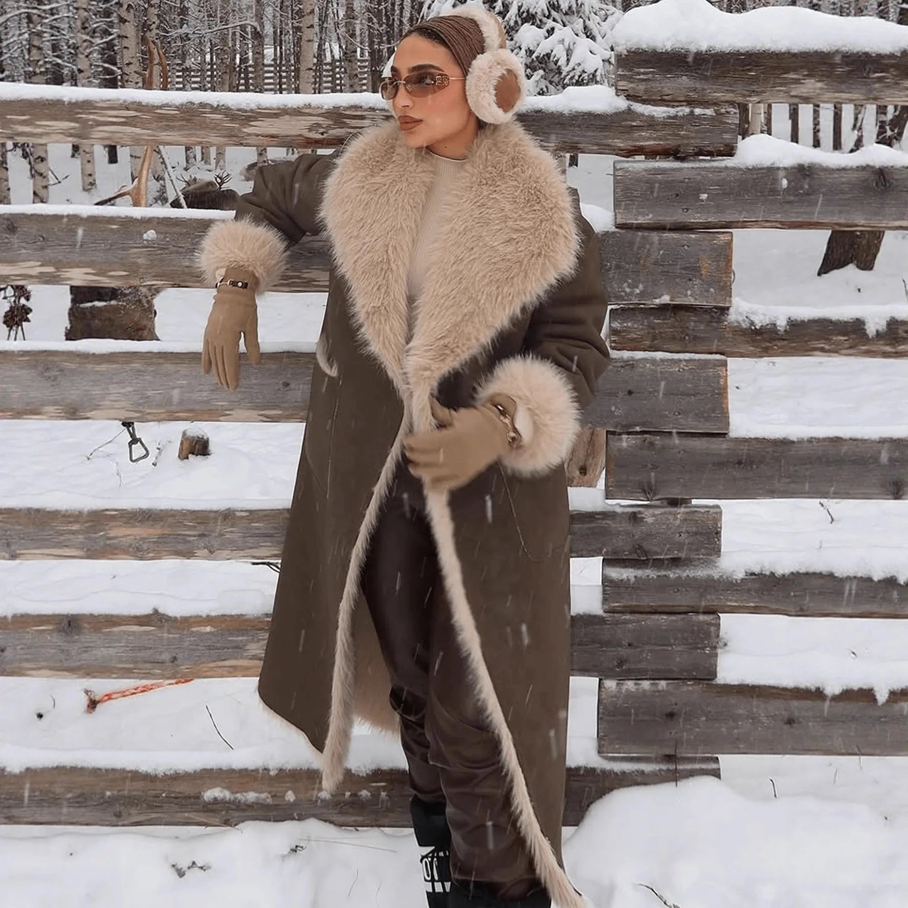SOERA Sydney Faux Fur Suede Long Coat - Coats & Jackets - 3256809820581896-;Kk1763778891812766478 Khaki XS