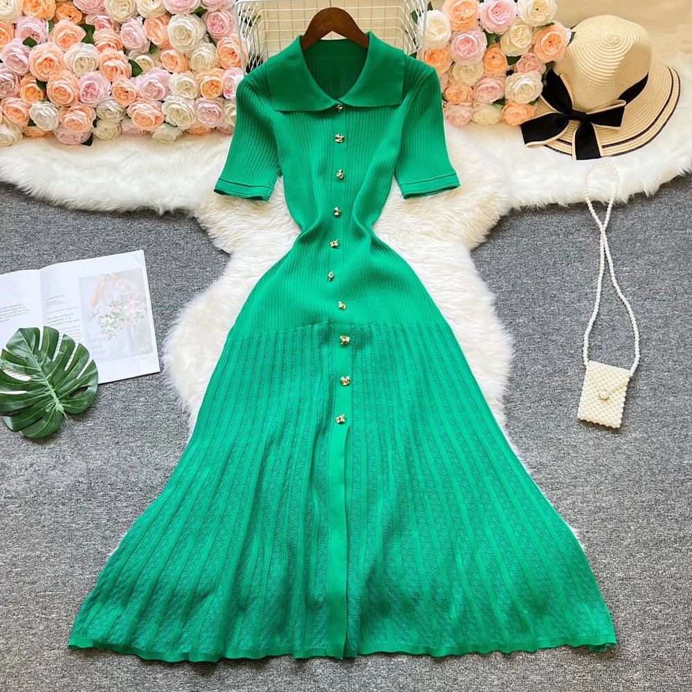 SOERA Beatrice Turn - Down Collar Knit Maxi Dress - Dress -  Green