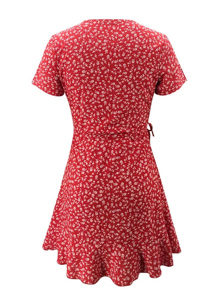SOERA Celeste Floral V - Neck A - Line Mini Dress - Dress -  Red L