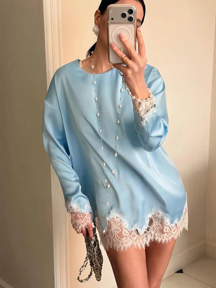 SOERA Celeste Lace Satin Tie - Detail Dress - Dress -  Blue S