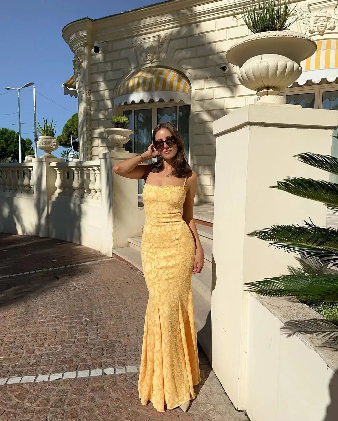 SOERA Claire Lace-Up Back Fishtail Maxi Dress - Dress -  Yellow S