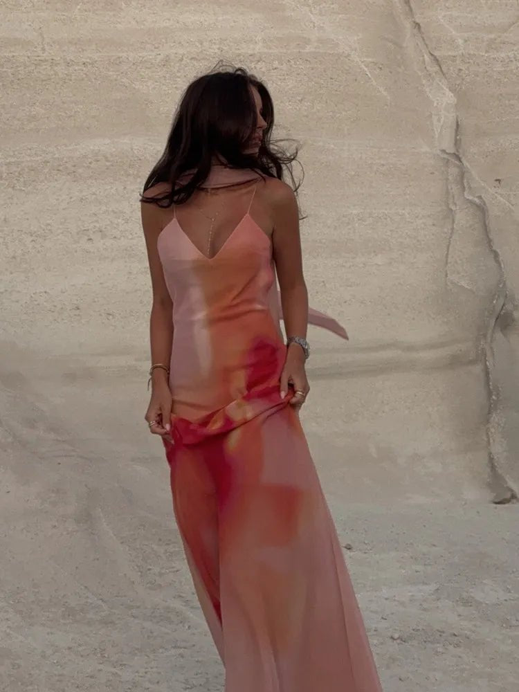 SOERA Elena Open-Back Ombre Satin Maxi Dress - Dress - SOERA-614339-ORA-S-22211 Orange S