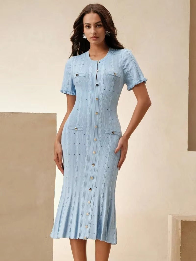 SOERA Erlinda Button - Front Knit Midi Dress - Dress -  Blue S