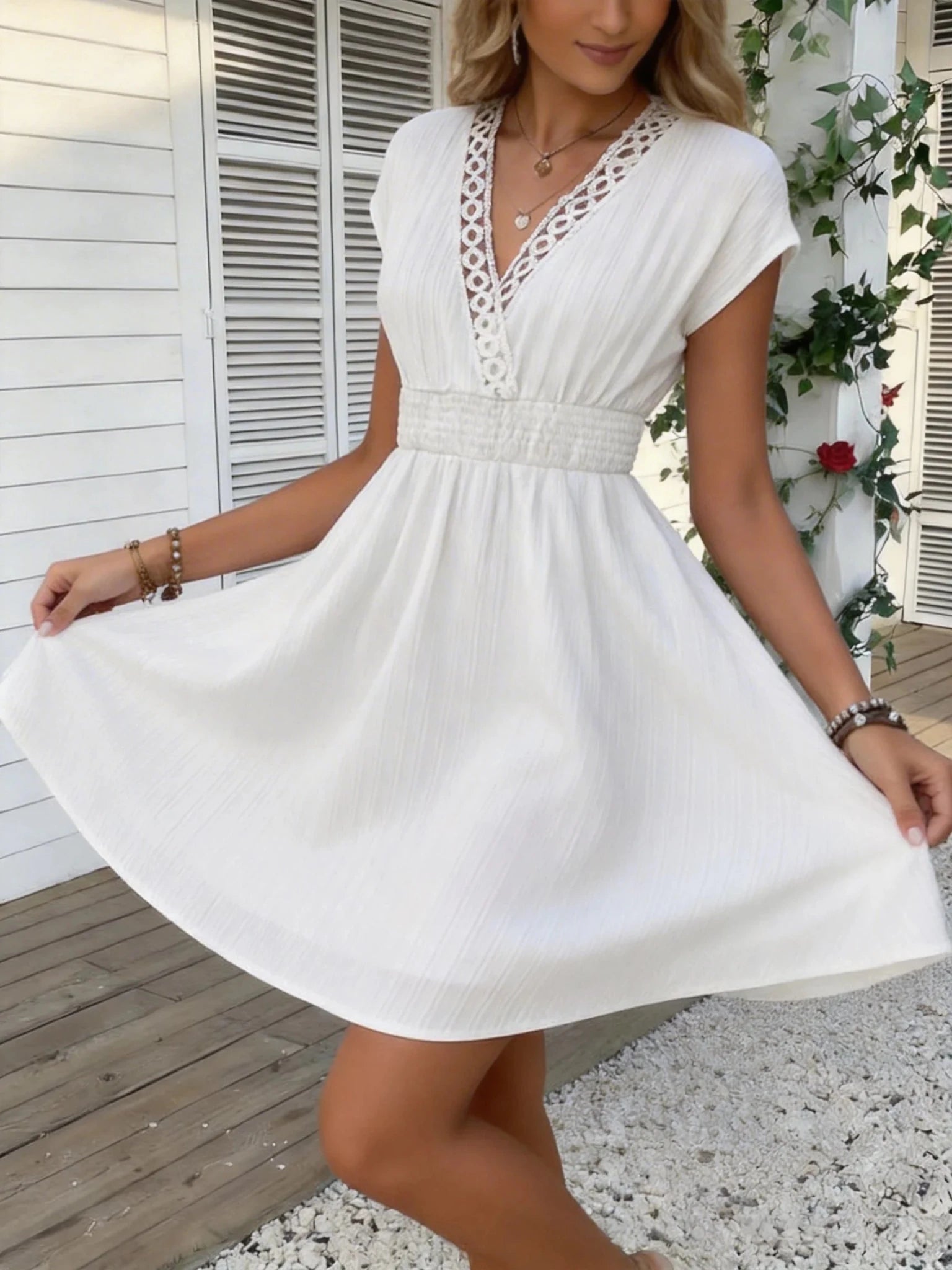 SOERA Ilaria French Lace V - Neck Fitted Dress - Dress -  XL