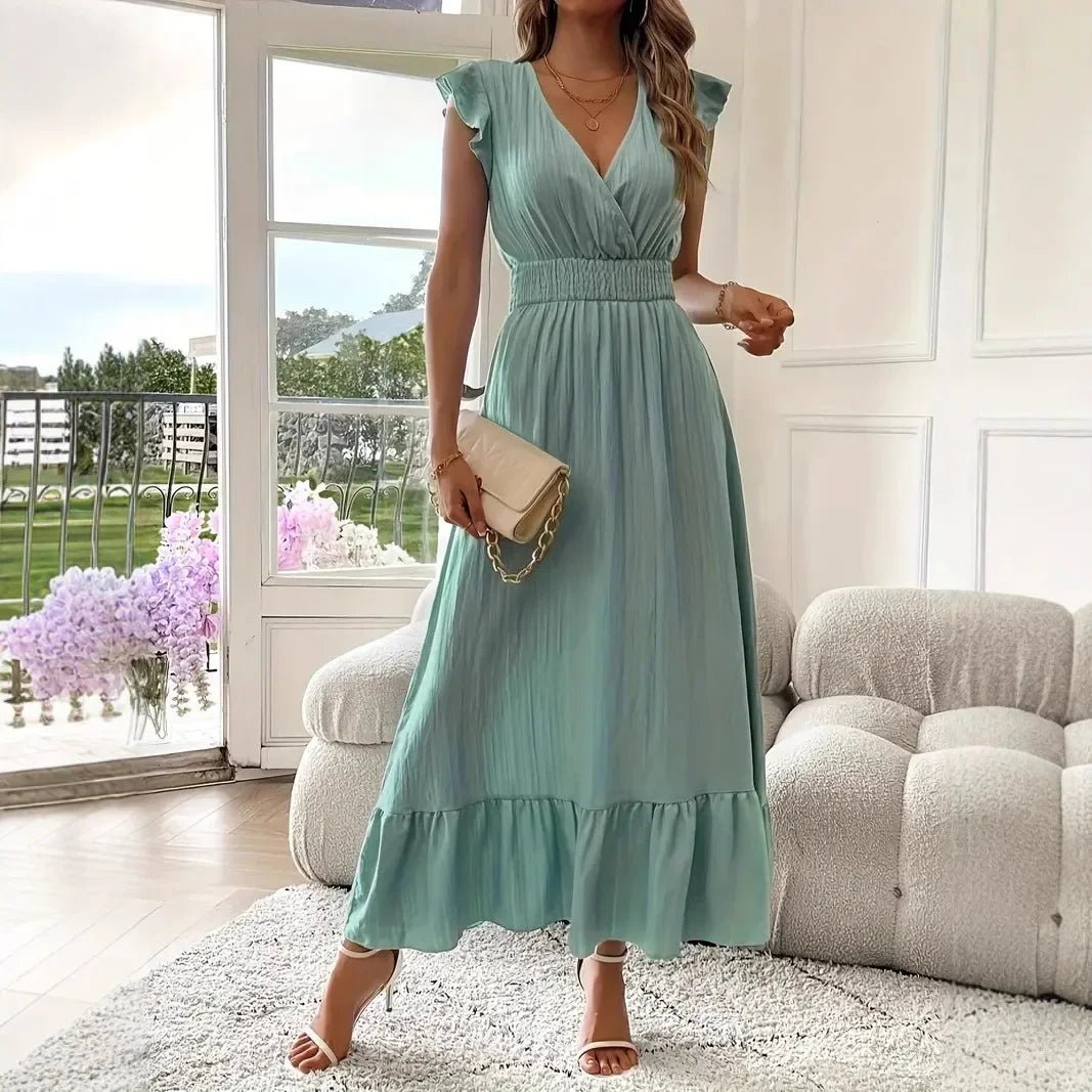 SOERA Livia Black V - Neck Ruffle Swing Dress - Dress -  Sage S