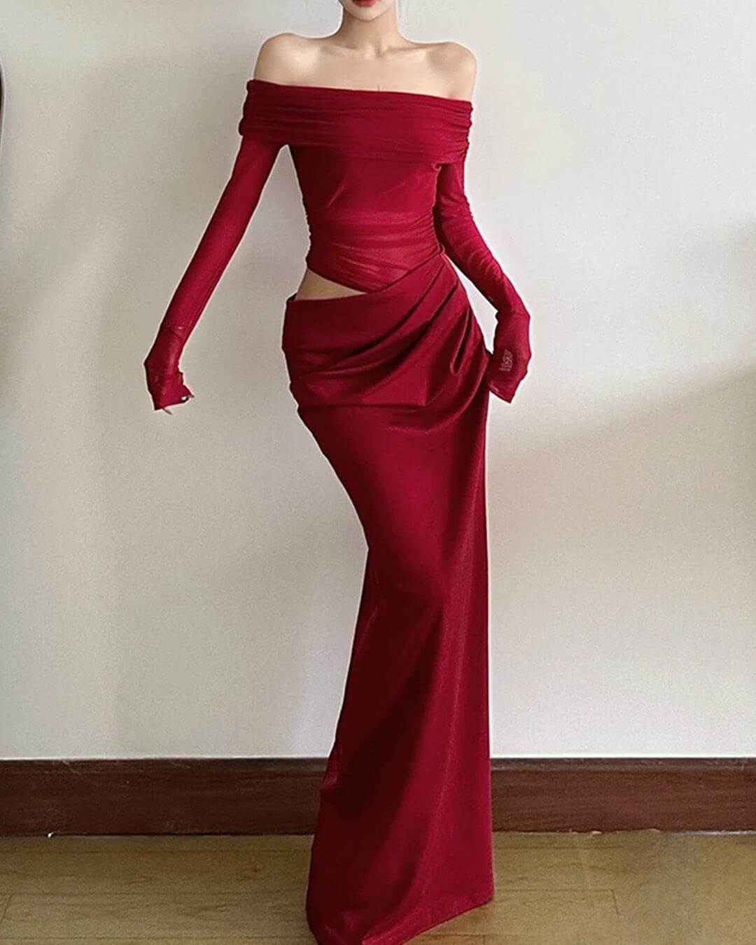 SOERA Shiela Ruched Mesh Maxi Dress - Dress -  Claret M
