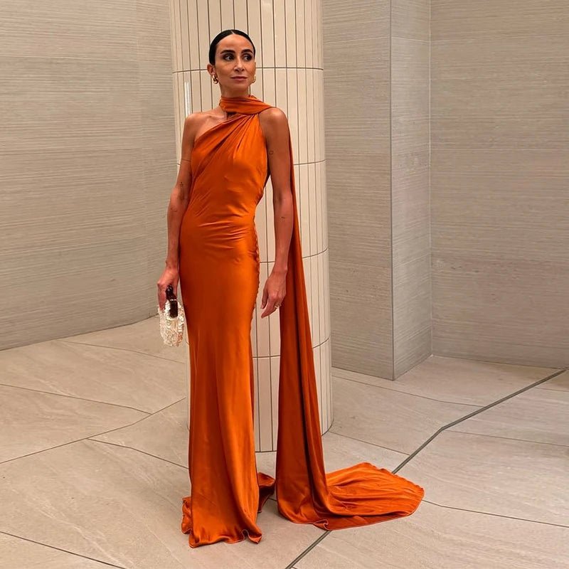 SOERA Yanna Halter Backless Satin Dress - Dress -  Orange M