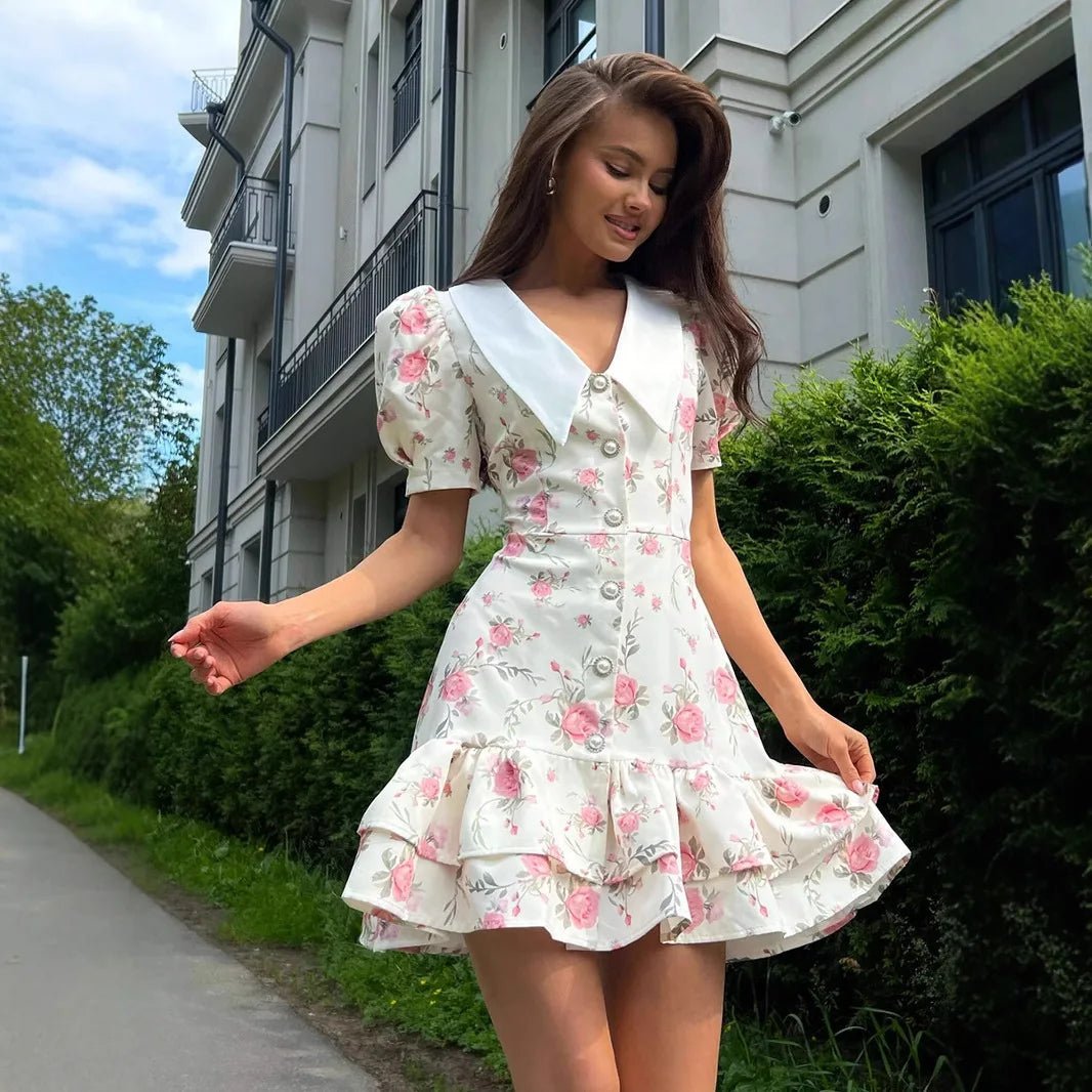 SOERA Andromeda Floral Puff Sleeve Mini Dress - Dresses -  White S