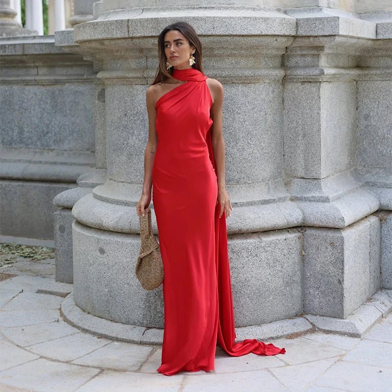 SOERA Demetra Satin Halter Backless Evening Gown - Dresses -  Red S