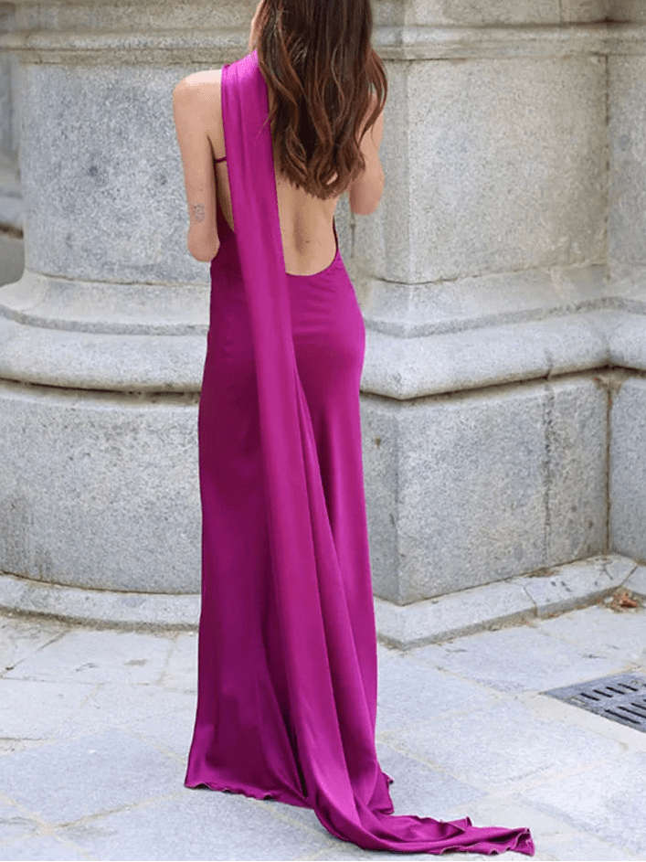 SOERA Demetra Satin Halter Backless Evening Gown - Dresses -  Red S