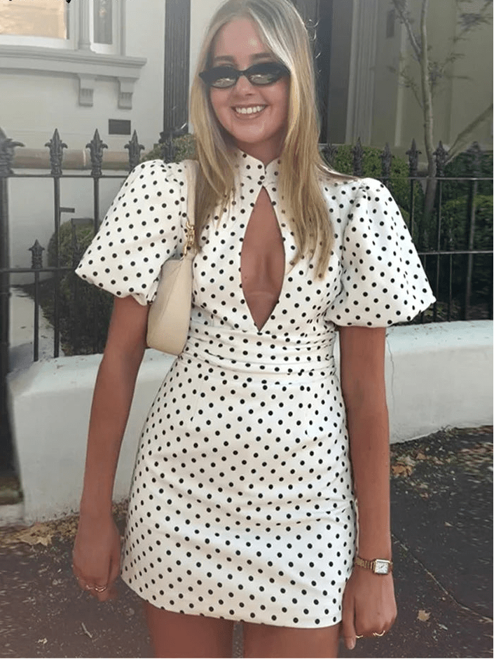 SOERA Kathy Cut Out Polka Dot Mini Dress - Dresses - 1005011758398480-;Rh1774621567487446576 White S