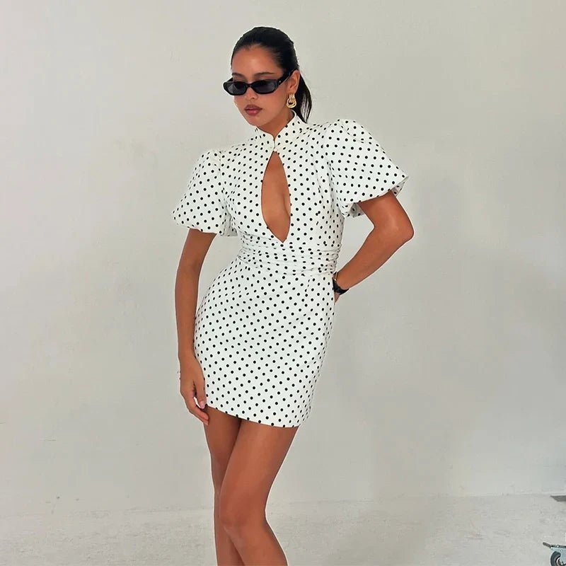 SOERA Kathy Cut Out Polka Dot Mini Dress - Dresses - 1005011758398480-;Rh1774621567487446576 White S