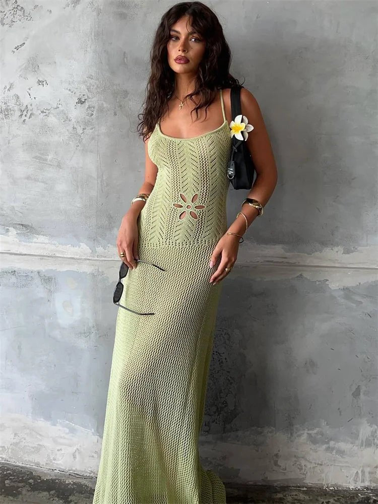 SOERA Lilith Hollow Knit Maxi Dress - Dresses - 1005006698742922-;eZ1771839650848654837 Green S