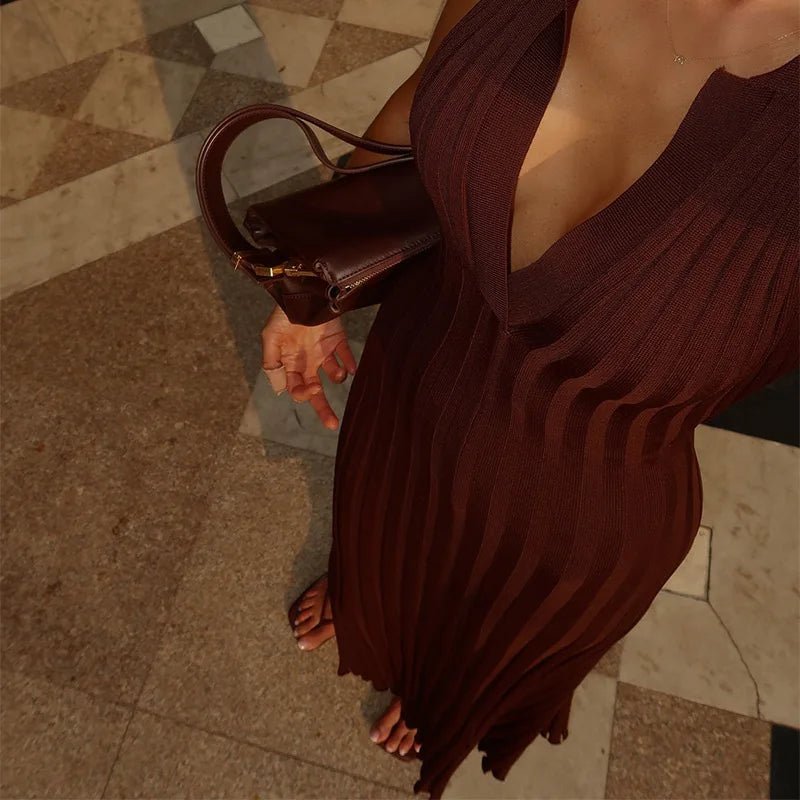 SOERA Lise Sleeveless Knitted Pleated Maxi Dress - Dresses -  Brown XS