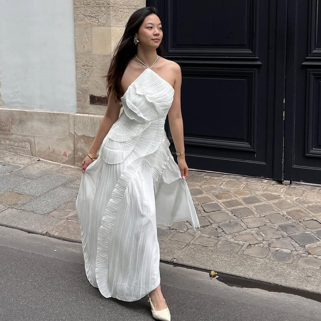 SOERA Ruffa Halter Strap Ruffled Tule Dress - Dresses - 1005009034201148-;Bg1764062902533228195 White XS