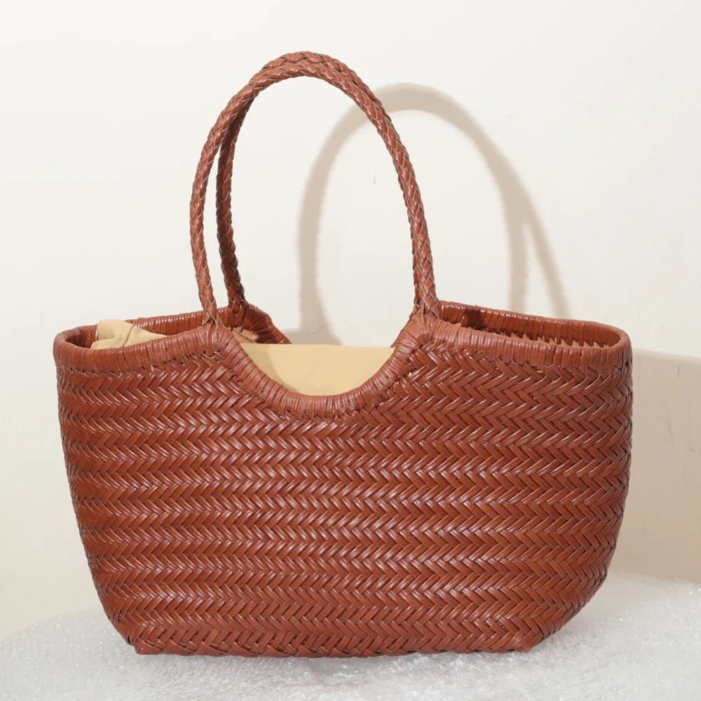 SOERA Bianca Handwoven Leather Tote Bag - Handbags -  Brown Small