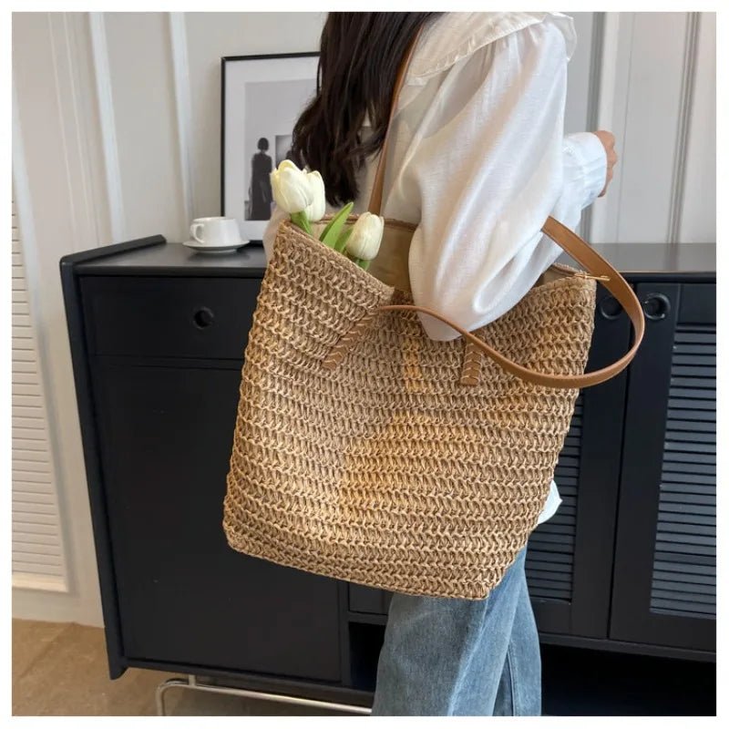 SOERA Celeste Woven Straw Beach Tote - Handbags -  Beige