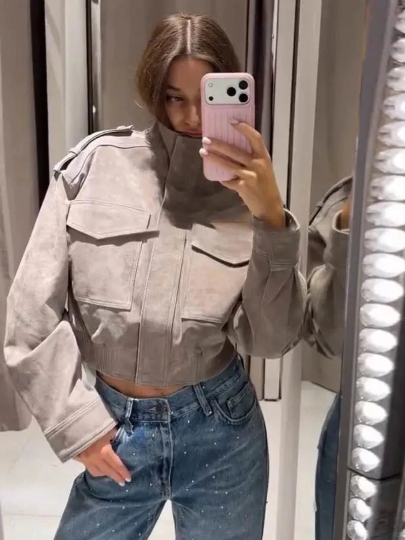 SOERA Evelyn Faux Suede Cropped Jacket - Jacket - SOERA-414467-GRE-XS-93507 Grey XS