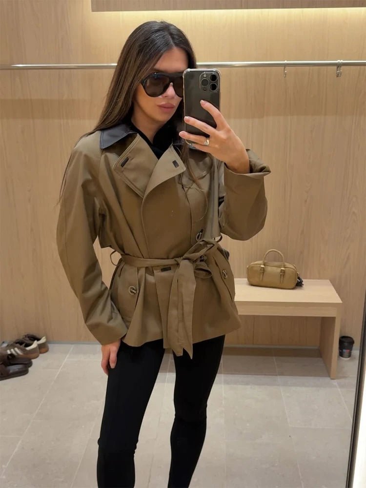 SOERA Monica Contrast Collar Belted Trench Coat - Jacket - SOERA-463491-DEE-M-37923 M