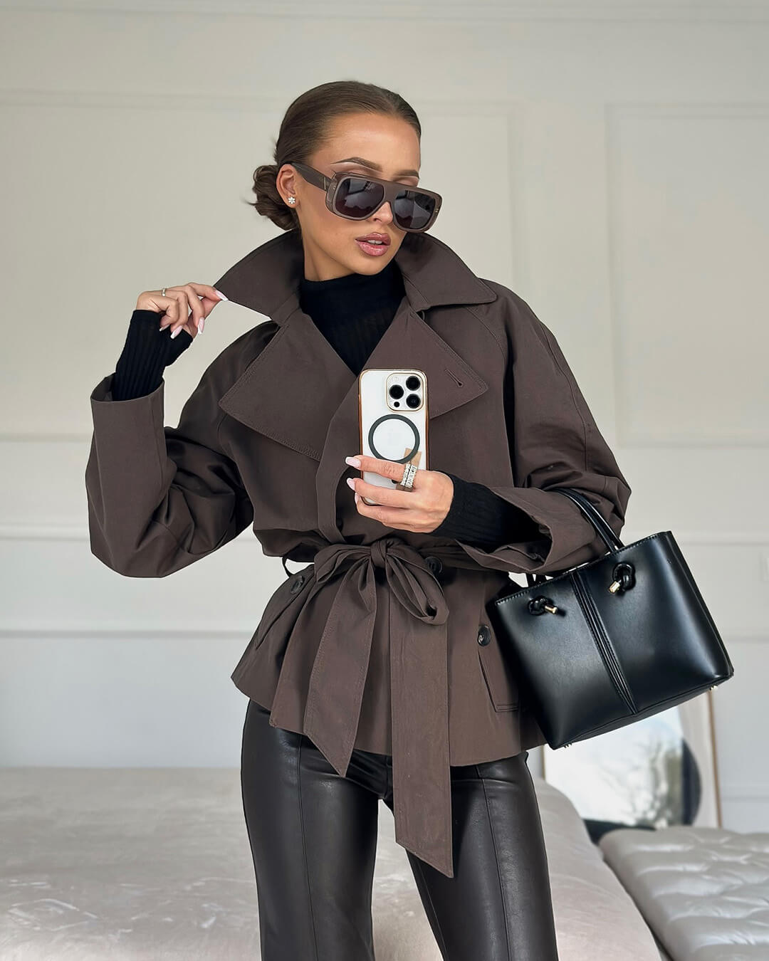 SOERA Alianna Belted Short Trench Coat - Jackets - 1005010525106371-;Nq1773466489348400148 Coffee XS