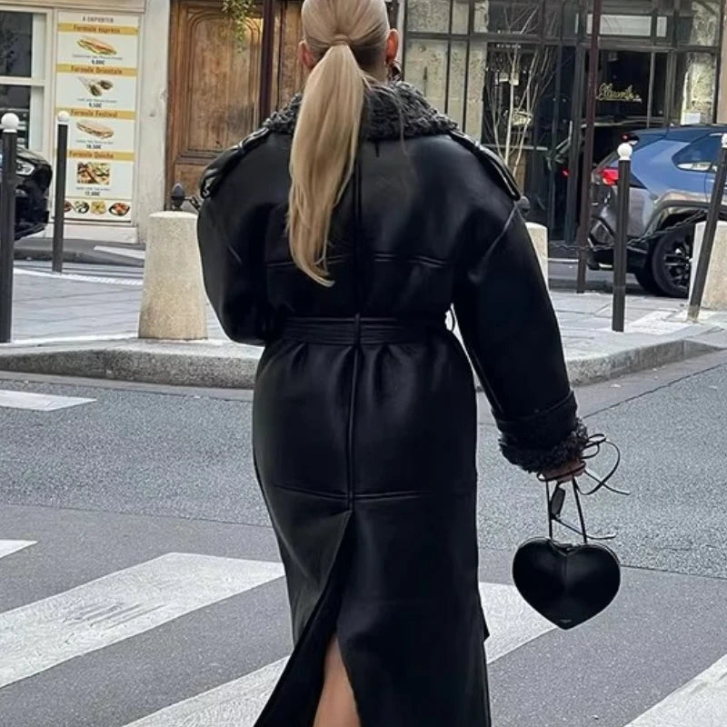 SOERA Cora Belted Faux Leather Maxi Coat - Jackets - 3256808035558765-;Gs1765388039765200382 Black L