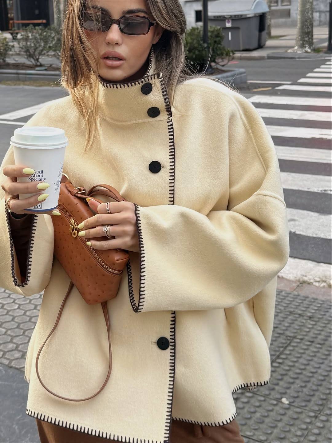 SOERA Emily High Neck Button Jacket - Jackets - RU1763304746538742428 Yellow M