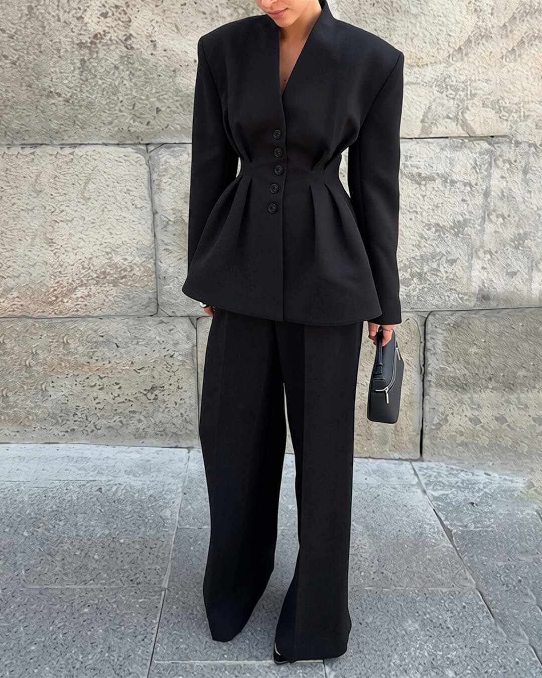 SOERA Empress Ruched - Waist V - Neck Blazer - Jackets - Sy1770276357227349199 Black M