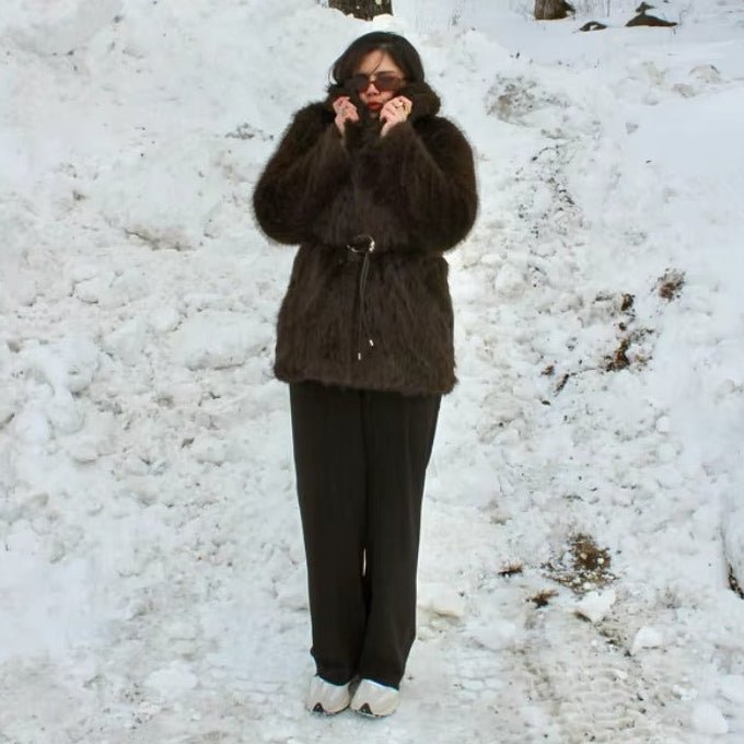 SOERA Faith Faux Fur Coat with Belt - Jackets - 3256807954805802-;hY1763625122209170948 Dark Brown S