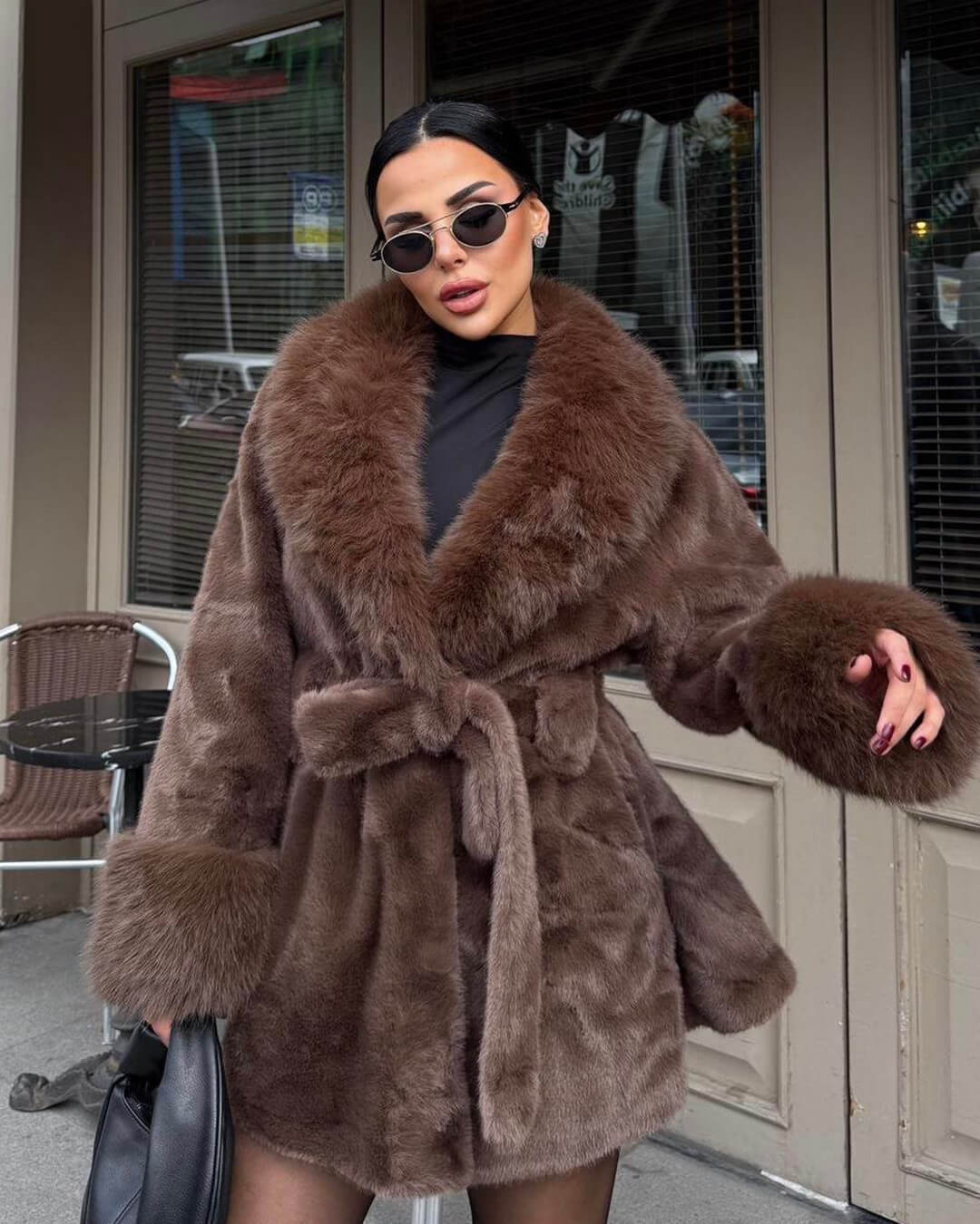 SOERA Jessa Faux Fur Trim Coat - Jackets -  Brown XL