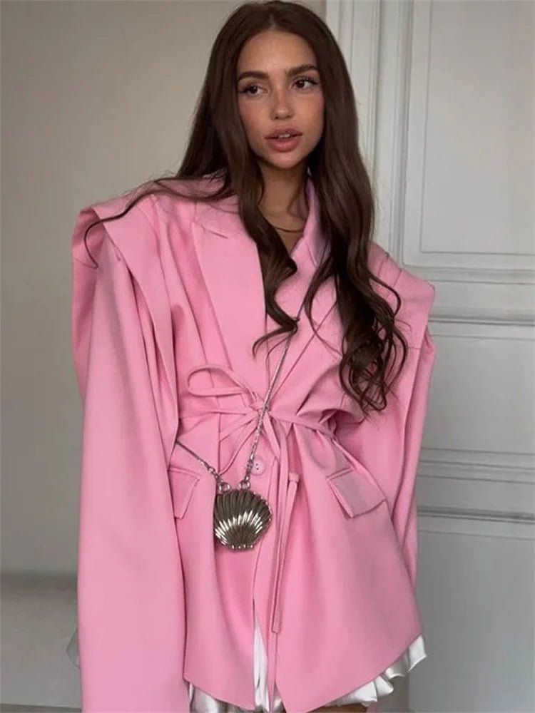 SOERA Leandra Wide Sleeves Belted Blazer - Jackets -  Pink S