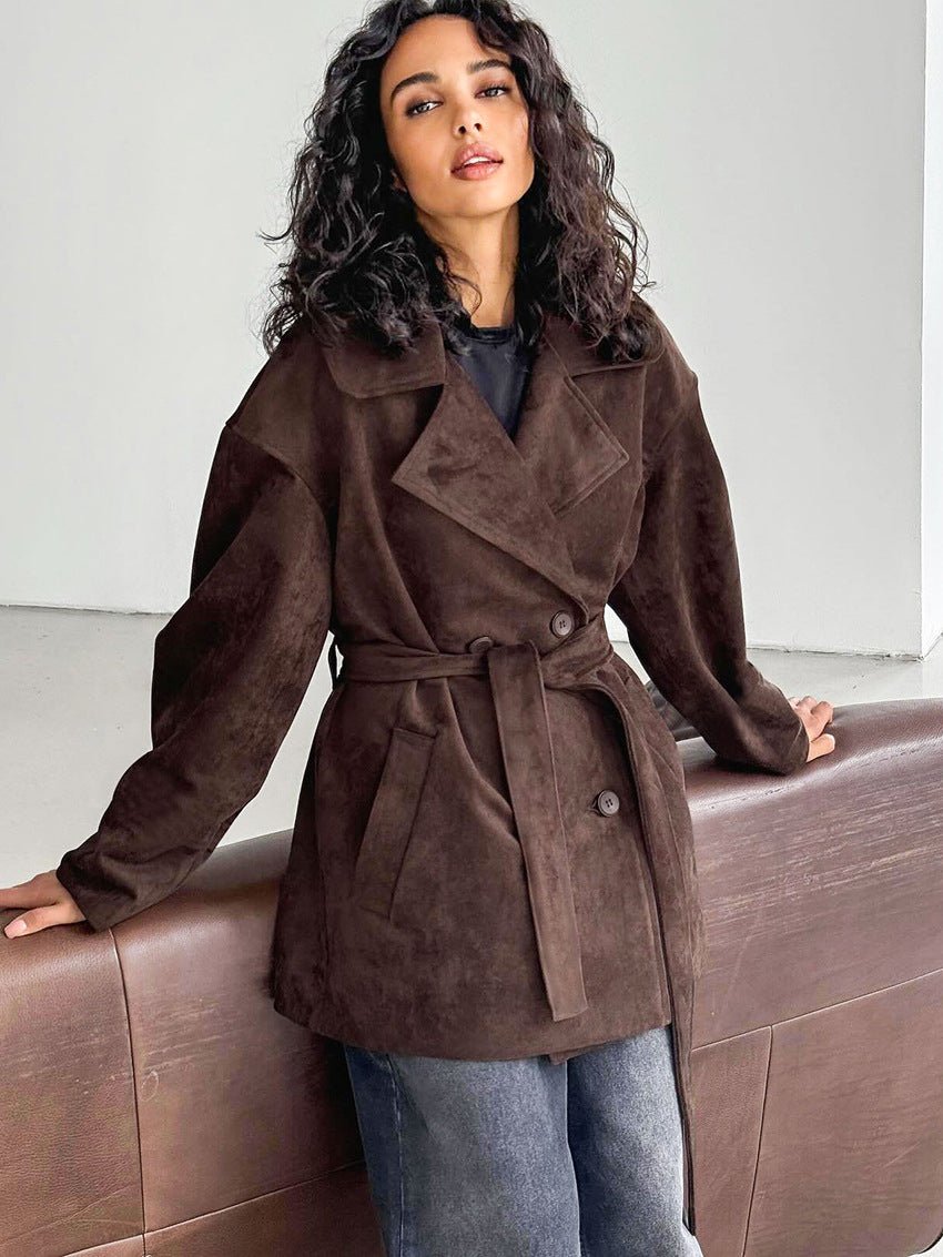 SOERA Louisa Lace Up Suede Wrap Coat - Jackets - 1005009931017485-;XE1775670888640381600 Brown S