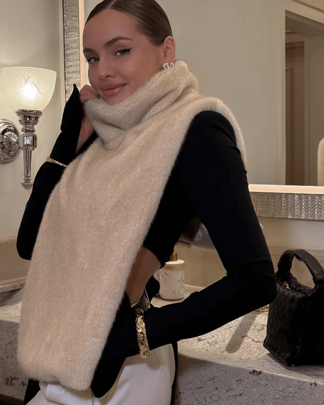 SOERA Rina Faux Fur Turtleneck Vest - Jackets -  Beige