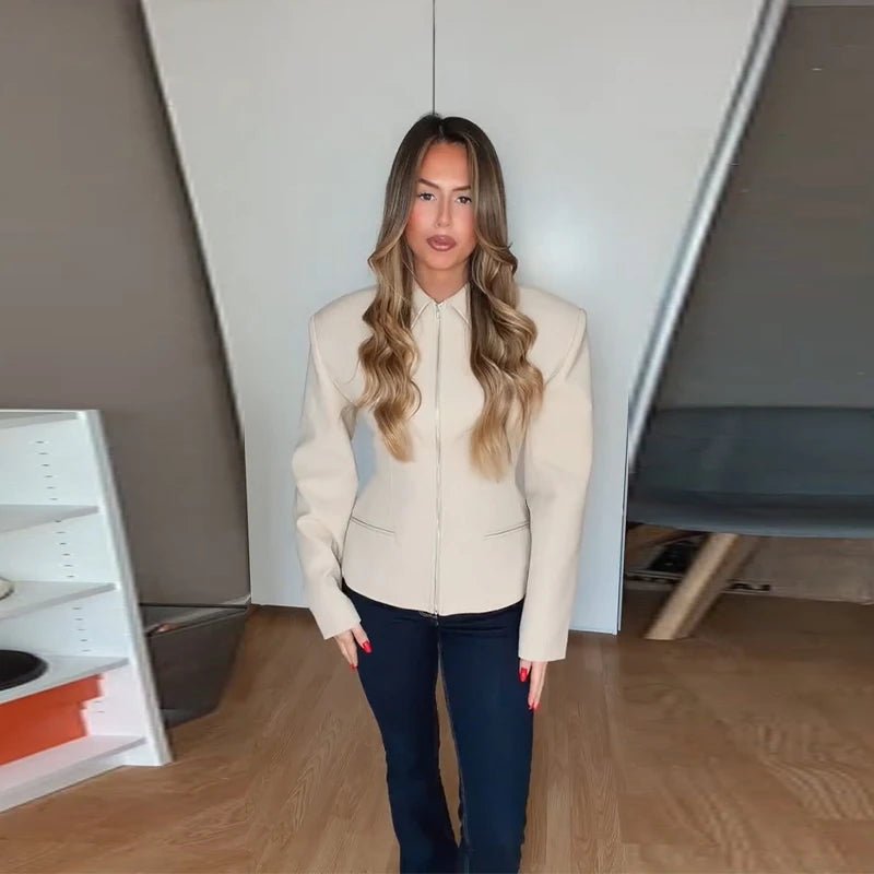 SOERA Sabine Zip Up Fitted Jacket - Jackets - 1005010537003381-;Hk1770053333510833923 Beige XS