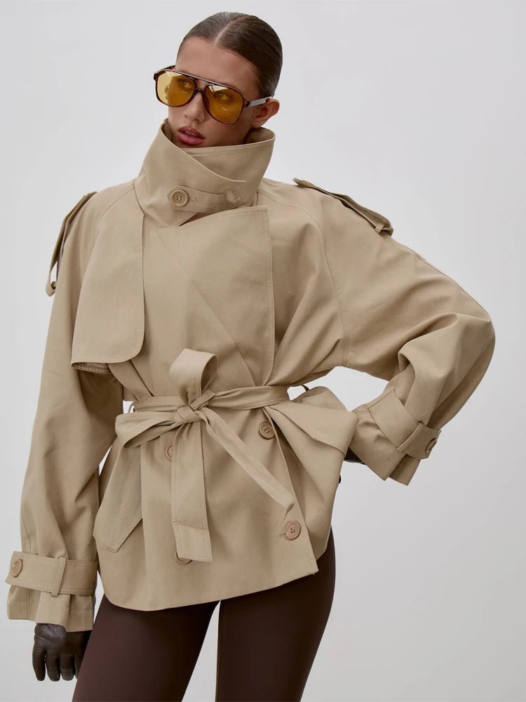 SOERA Sonia Lace Up Stand Collar Trenchcoat - Jackets - 1005011734952768-;vn1773321573271888377 Beige L