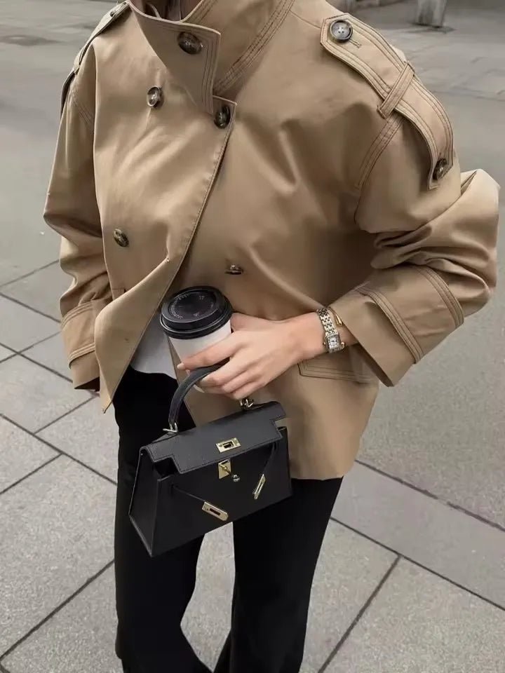 SOERA Vivienne Stand Collar Cropped Trench Coat - Jackets - 1005008964010132-;Vw1774012026581648389 Khaki M