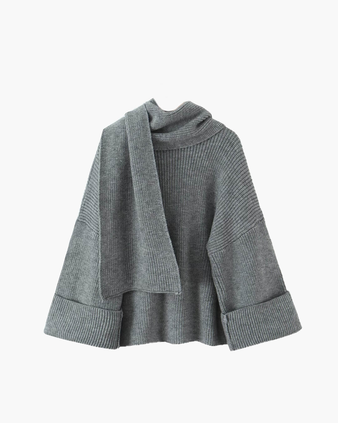 SOERA Xia Loose Knit Pullover with Scarf - Jackets - 3256809735915458-;cl1761548494741342938 Gray M