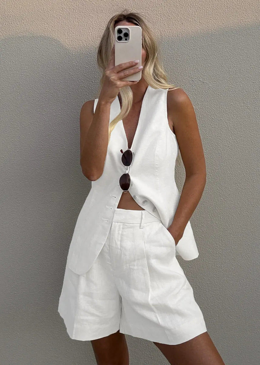 SOERA Bianca Tailored Vest and Shorts Set - Jumpsuit -  White S