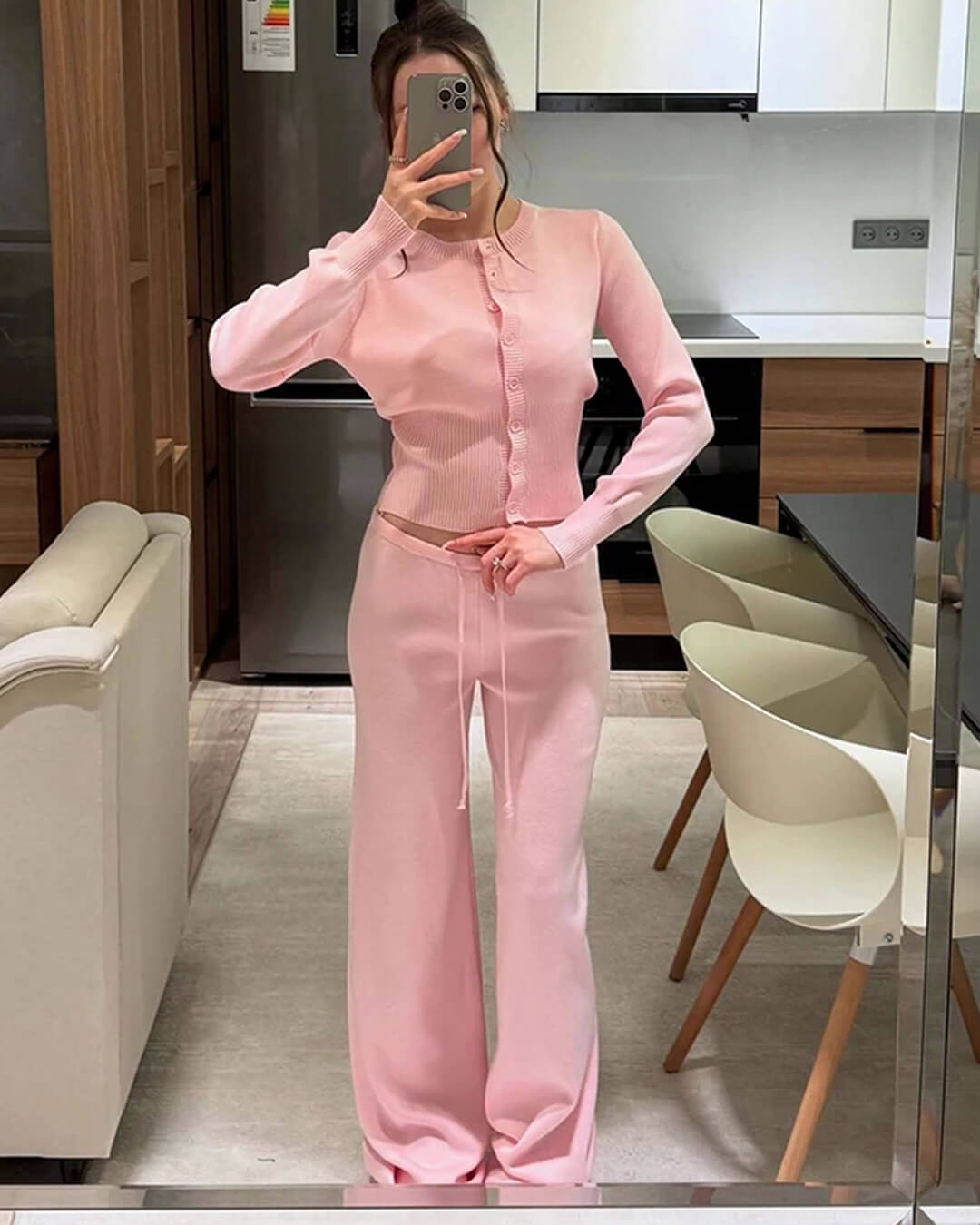 SOERA Aimee Knitted Cardigan and Trousers Set - Matching Sets - 1005010028328385-;Oj1769414229229696770 Pink S