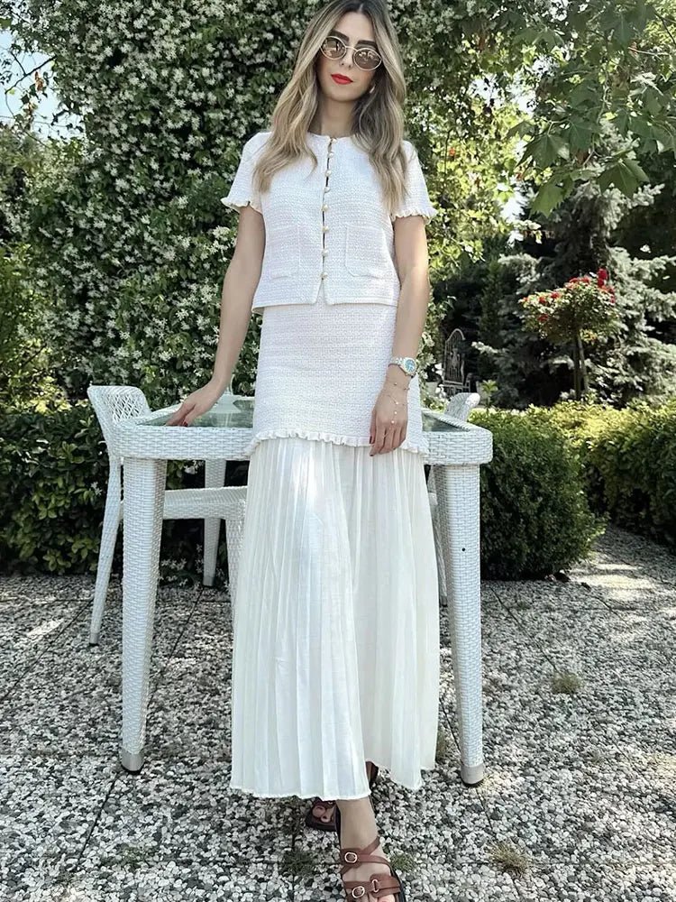 SOERA Beatrice Knitted Tank & Pleated Skirt Set - Matching Sets -  Beige Set M