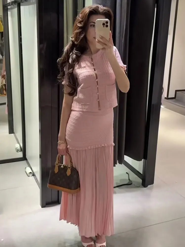 SOERA Beatrice Knitted Tank & Pleated Skirt Set - Matching Sets -  Pink Top S