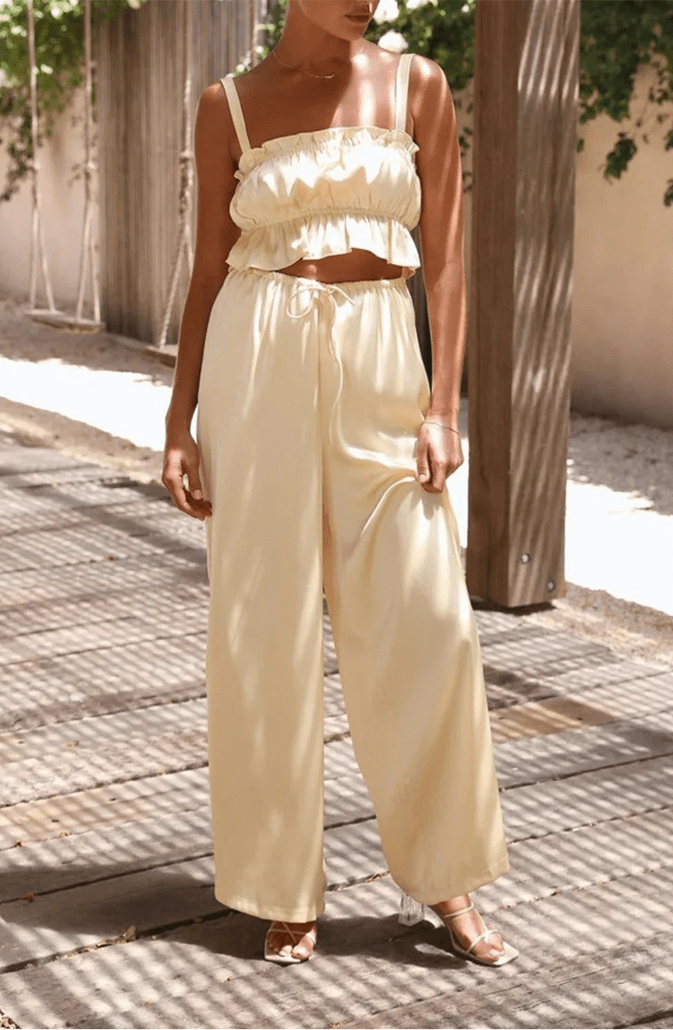 SOERA Serena Wide Leg Ruffle Set - Matching Sets -  Yellow XS