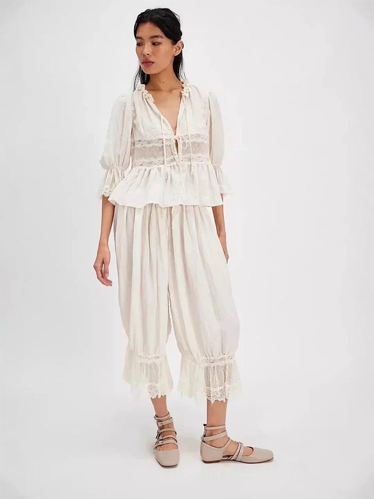 SOERA Sophia Lace Lantern Suit - Matching Sets - SOERA-292931-WHI-M-03683 White M