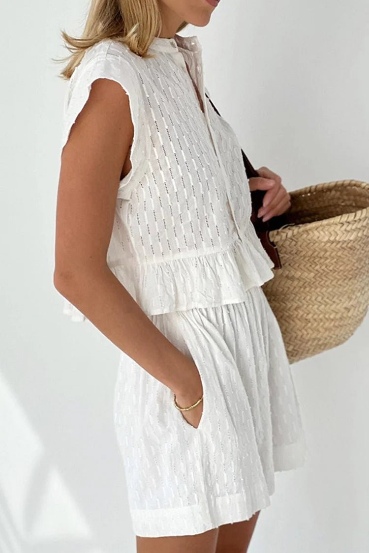 SOERA Tanya Ruffled Short Sleeve Shorts Set - Matching Sets - 1005009280857901-;RL1776063225140683664 White S