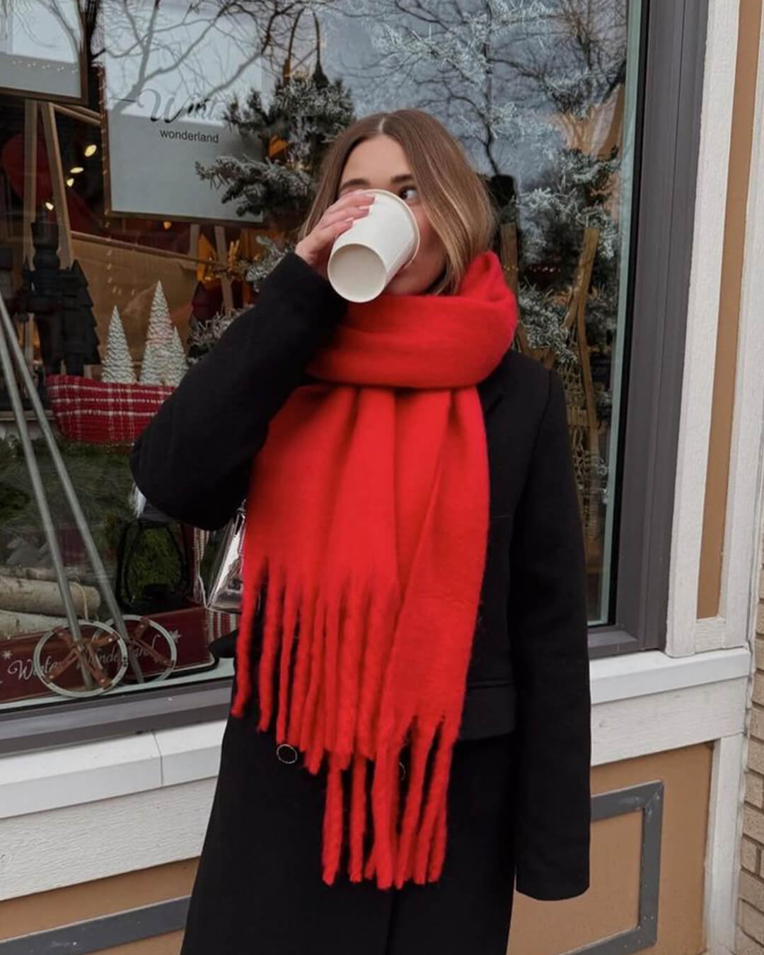 SOERA Tanya Tasseled Winter Scarf - Scarf -  Red