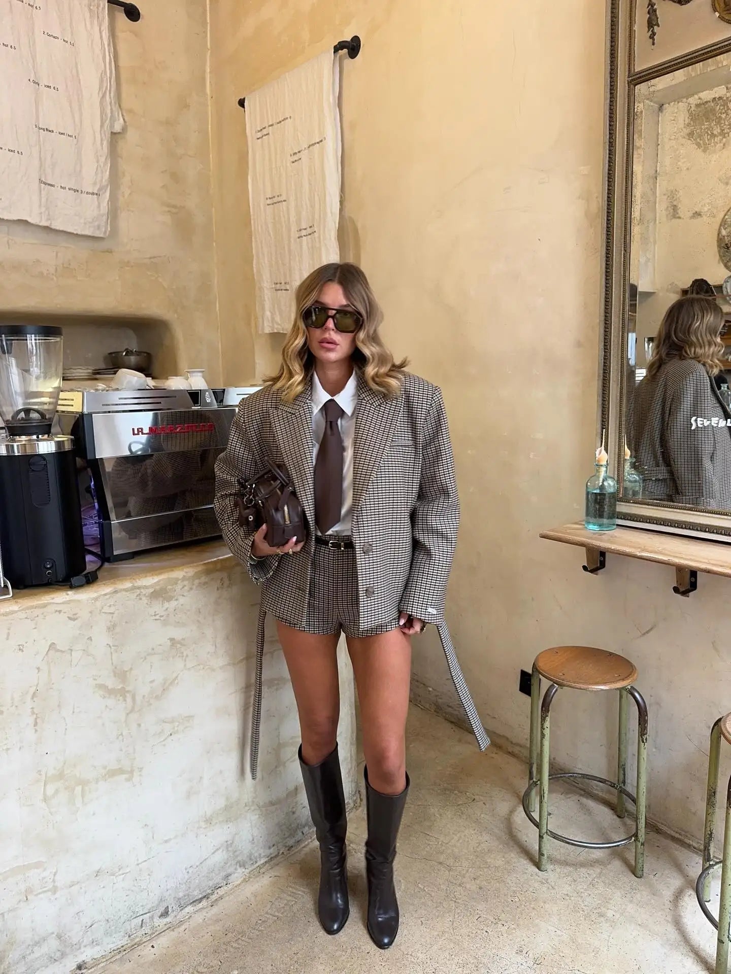 SOERA Elena Plaid Blazer Shorts Set - Set -  Plaid M