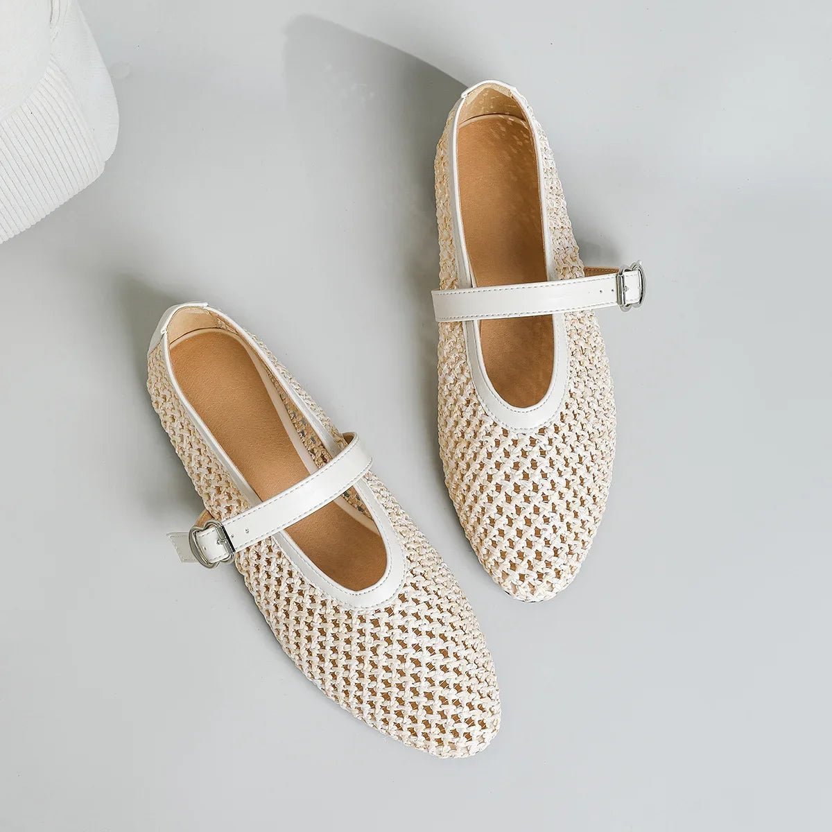 SOERA Beatrice Hollow Weave Mary Jane Flats - Shoes -  Beige 35