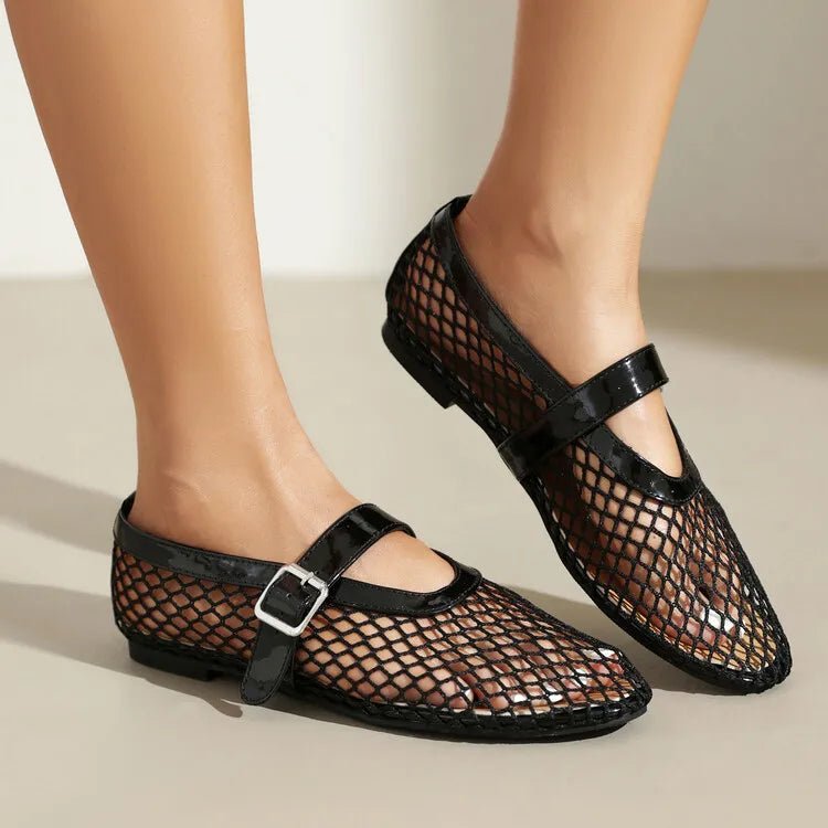SOERA Bianca Buckled Mesh Ballet Flats - Shoes -  Black 35