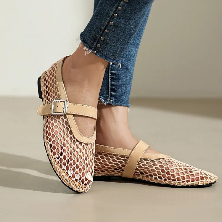 SOERA Bianca Buckled Mesh Ballet Flats - Shoes -  Black 35