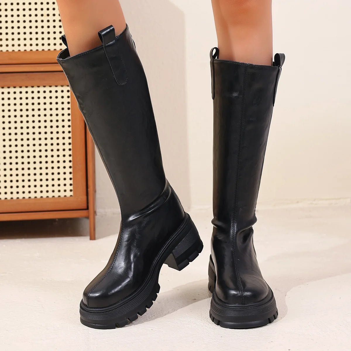 SOERA Feliz Knee High Leather Boots - Shoes - 3256809919579161-;Ww1765284568929485499 Black 35
