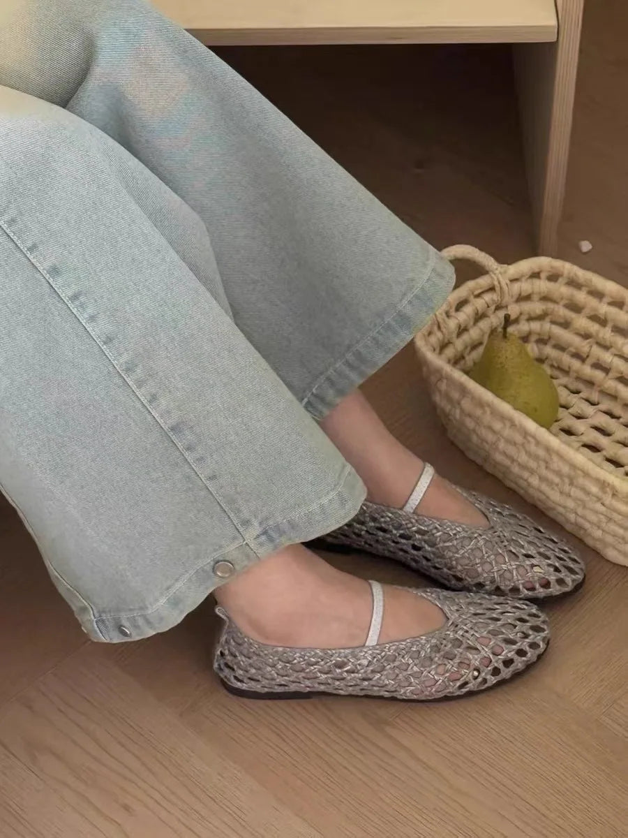 SOERA Francesca Hollow Woven Flat Shoes - Shoes - 1005009205383908-;Ed1775031593753607089 Silver 36